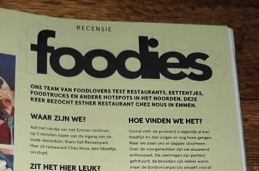 Mooie recensie ‘foodies’